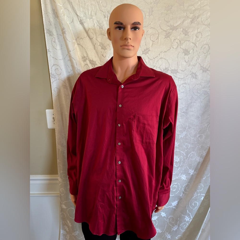 Van Heusen Flex Mens 18 34/35 Red Button Down Long-Sleeved Shirt [Good]